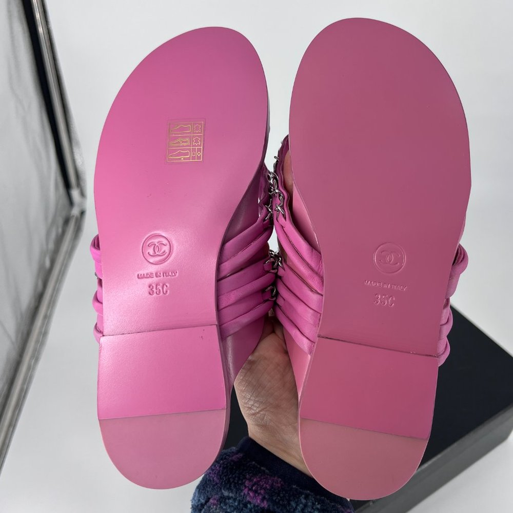 19C 35C Pink Purple Chain Detail CC logo Thong Sandals Flats C875 - Picture 9 of 17